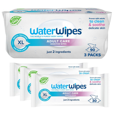 Adult Care Sensitive Body & Intimate Hygiene Wipes, 90 Wipes (3 Packs), Extra La