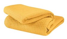 100 Cotton Thermal Bed Blanket, Breathable Waffle Twin 60"x90" Mustard