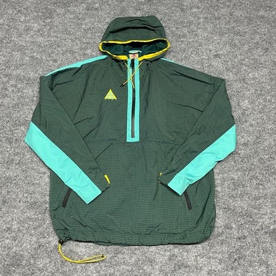 Nike ACG Jacket Mens Large Green Grid Anorak 1/2 Zip Hooded Windbreaker Ripstop