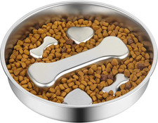 Slow Feeder Dog Bowl - 2 Cups Stainless Steel Dog Slow Feeder Food Bowl, Metal N