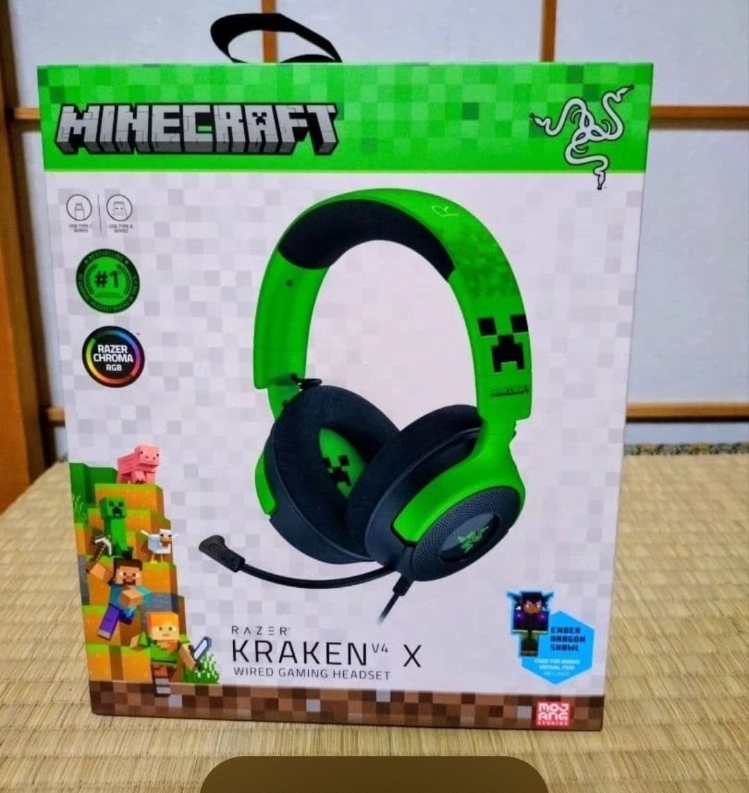 Auriculares para juegos con cable Razer Kraken X Minecraft verdes ligeros sin abrir