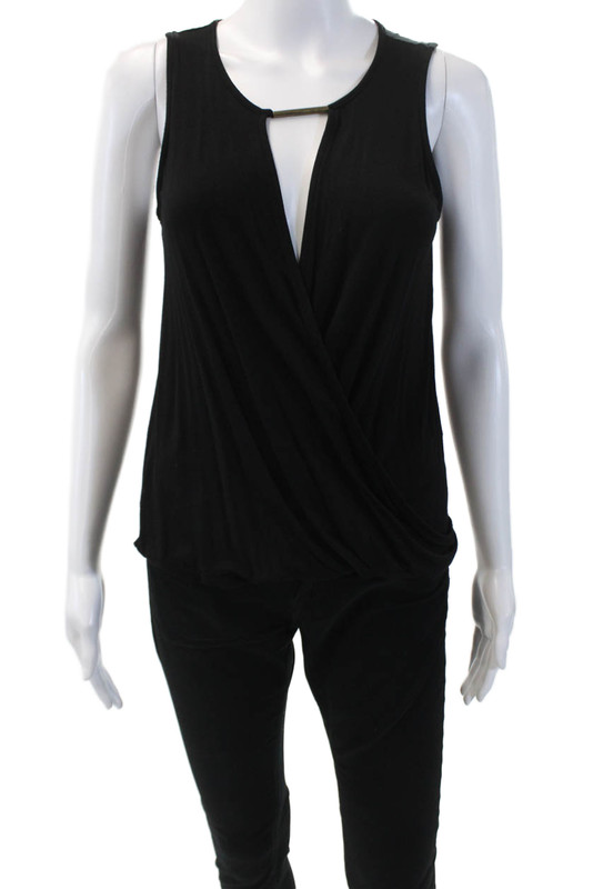 Ella Moss Womens Sleeveless Knit Keyhole Draped Top Black Siez Extra Small