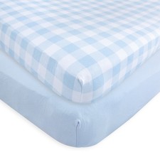 Touched by Nature Organic Cotton Crib Sheet, Plaid/Solid Light Blue, Unisex Baby