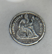 Silver 1886 US Seated Liberty One Dime, rare in good condition. Free UK Delivery