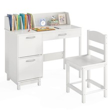 Kids Study Desk Chair Set w/Chair, 2 Storage Cabinets, Drawer, 4 Book Sorters