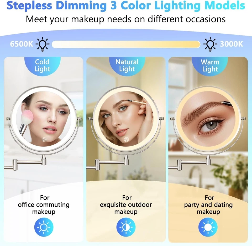 9" Rechargeable Lighted Makeup Mirror, 1X/15X Magnifying - Image 4 of 4