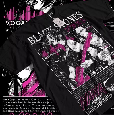 T-Shirt, Black Manga Anime Girl Kawai Graphic Shirt All Size