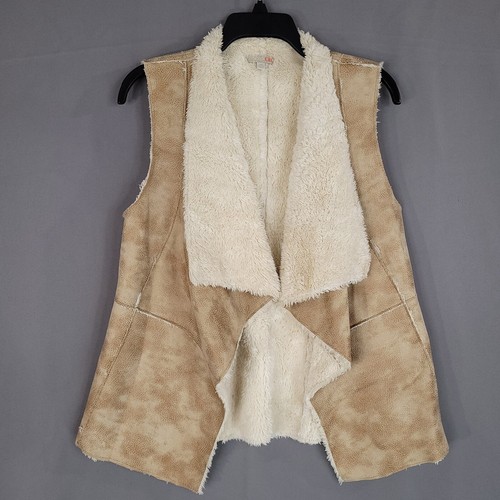 GB Women's Open Front Vest Faux Fur Lining Tan Size M