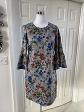 NWOT CALVIN KLEIN blue Gray FLORAL BELL SLEEVE SHEATH DRESS 10