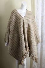 Estate Boho VTG Handwoven Thick Basketweave Wool Dramatic Poncho S M L XL 1X 2x
