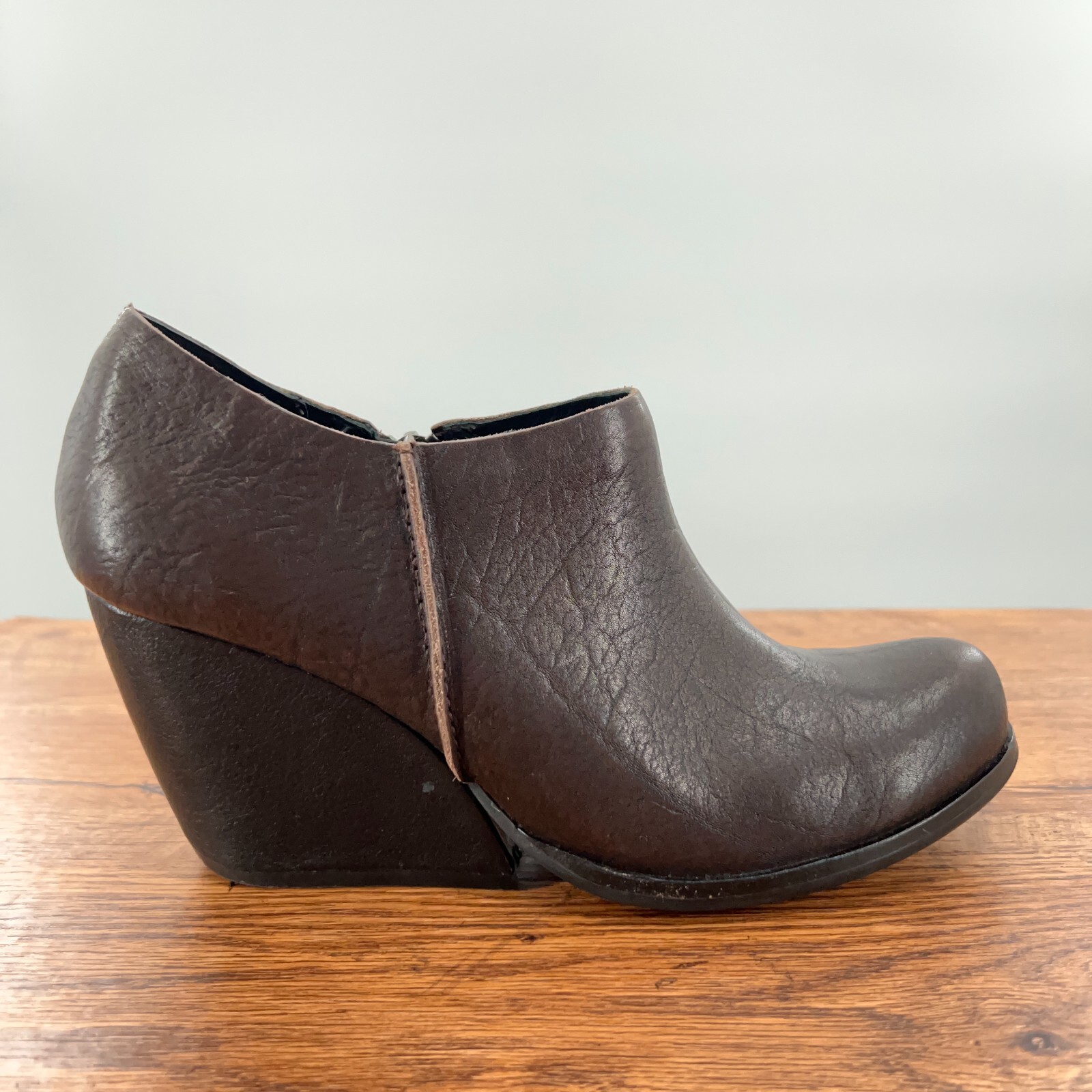 KorkEase Natalya Women's 8 M Brown Leather Zip Wedge Ankle Bootie