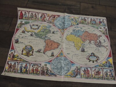 VINTAGE GIFT WRAP WRAP PAPER WORLD MAP Rossler Papier 3393 WEST GERMANY