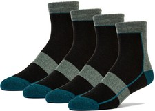 4 Pairs Premium Merino Wool Quarter-Ankle Hiking Outdoor Socks Designed in USA