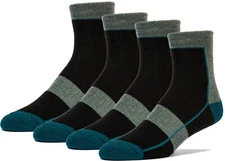 4 Pairs Premium Merino Wool Quarter-Ankle Hiking Outdoor Socks Designed in USA