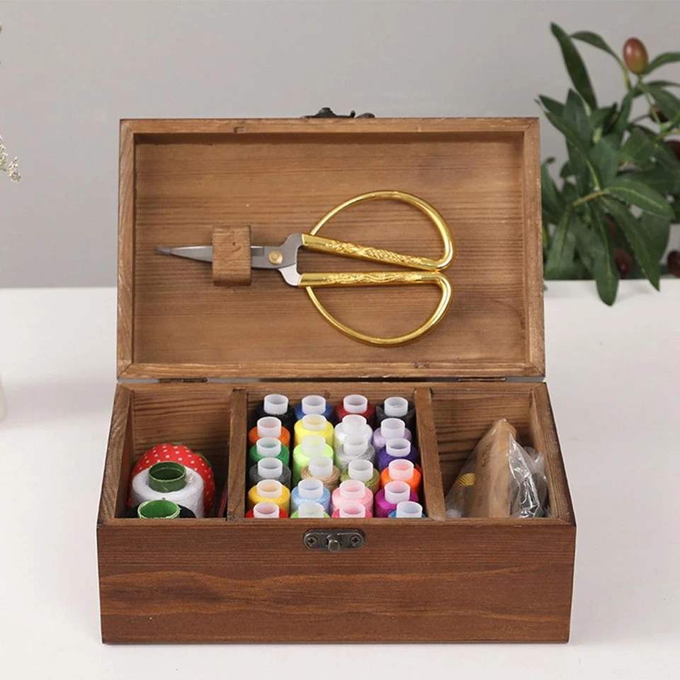 Sewing Kit Box Needle Thread Storage Case Wooden Box Sewing  Storage Case - image 4 of 4