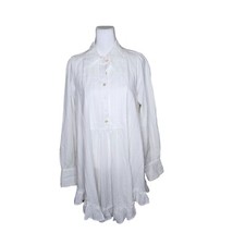 Free People Long Sleeve Ruffle Hem Mini Dress Womens S White Cotton Boho Country
