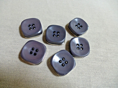 6 Mantel/Jacken Knöpfe 2,5 cm blau/grau/taupe feineSilberstreifen 50-70ger Jahre