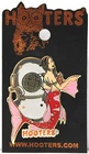 HOOTERS RESTAURANT COLLECTIBLE RED/PINK-FINNED MERMAID DIVER'S HELMET LAPEL PIN