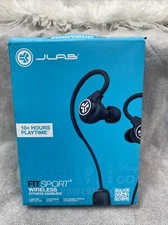 JLab Fit Sport Bluetooth Wireless Earbuds - Black 10 Hours Playtime Open Box