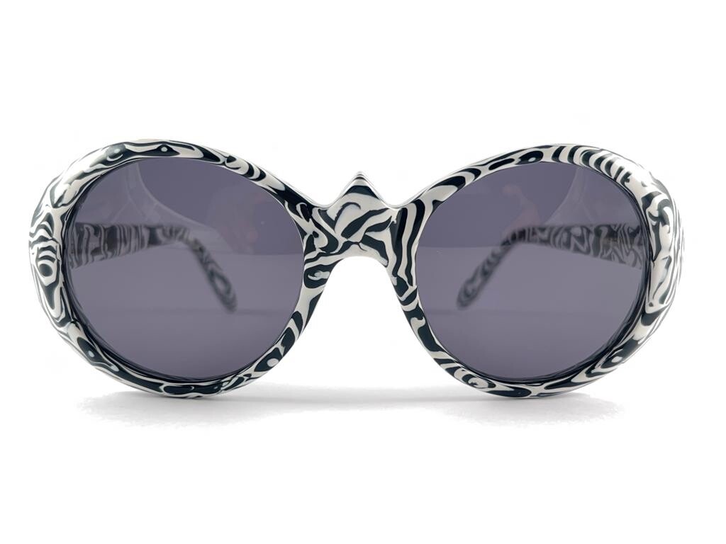 NEW VINTAGE MICHELE LAMY RARE ZEBRA PATTERN FRAME SUNGLASSES 80'S