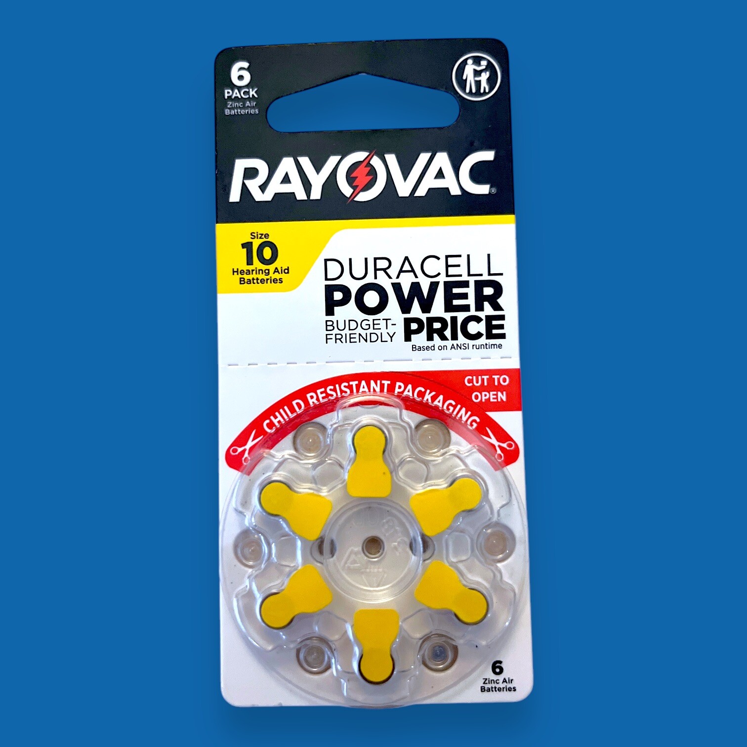 Hearing Aid Batteries, Size 10, 6 Pack, Rayovac, Long Lasting Power, Exp 5/2028