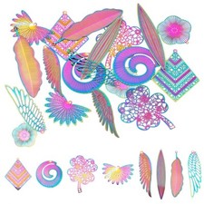 18x Rainbow Stainless Steel Filigree Pendants Etched Embellishments 22.5 72.5mm