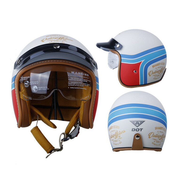 DOT Approved Vintage Motorcycle Helmet Open Face Integrated Sun