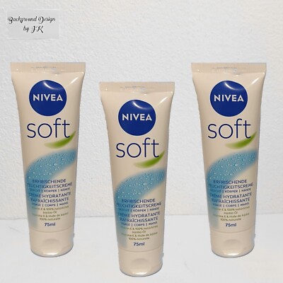 3x 75ml Nivea Creme Soft erfrischende Feuchtigkeitscreme für Gesicht Hände