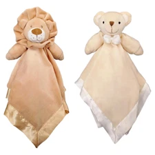 Plush Baby Lovey, Security Blanket Bundle 18x18" – Beige Bear, Lion