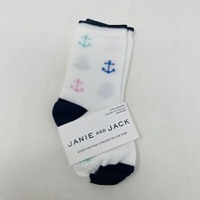 Janie and Jack Baby Boys 6-12 Months Anchor Nautical Print Crew Socks in White