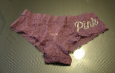 Victoria's Secret Pink Cheekster / Tanga Purple Lace Trim Glitter Logo M New
