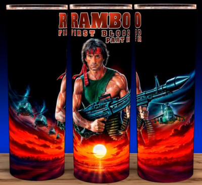 Rambo First Blood Pt 2 80s Retro Cup Tumbler 20oz with lid and straw