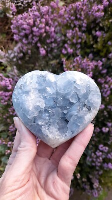 Madagaskar Celestit teilpoliert Druzy Kristall Herz 418g