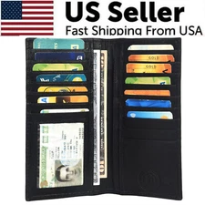 Leatherboss Genuine Leather Men Long Wallet Pockets ID Card Clutch Bifold Purse
