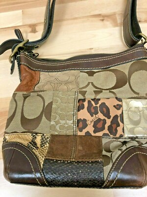 バッグ coach leather patchwork one shoulder bag Coach Patch Work Leather & Fabric Squares Purse Shoulder Bag