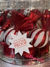 Christmas Red White Candy Cane Peppermint Tree Ornaments 12pc Shatter Proof New