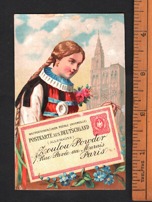 Viktorianische Dame mit Postkarte seltene französische Sammelkarte um 1900 Deutschland