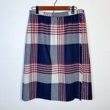 Vintage Blue Red Plaid Wool Midi Skirt Wrap Style Women Medium Academia Preppy