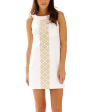 Lilly Pulitzer Jacqueline Resort Shift Dress 2 White Metallic Gold Lace
