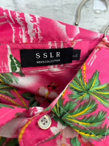 SSLR Shirt Men's L Pink Flamingo Hawaiian Button Up Short Sleeves Relax Resort - Picture 3 of 3