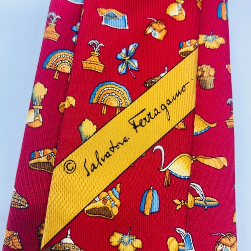 Salvatore Ferragamo Red Headwear/Flower Silk Tie Made In Italy - Picture 7 of 11