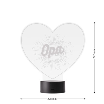 Acrylglas-LED-Stimmungslicht 'Bester Opa' – Herzform, 7 Farben, USB-betrieben, Inkl. Fuß & Kabel