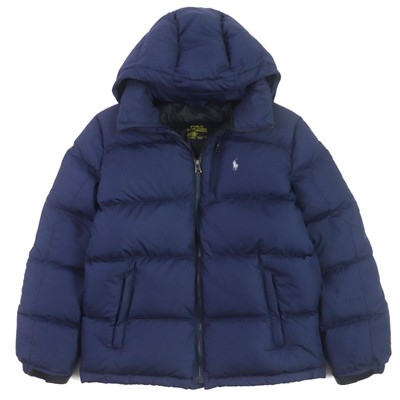 Polo Ralph Lauren Logo Embroidered Hooded Zip Down Jacket Navy L  
