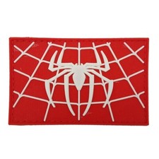 3D PVC SPIDER ICON SUPER HERO SPIDERMAN LOGO RUBBER HOOK LOOP PATCH RED WHITE