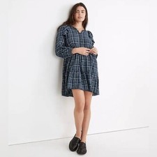 MADEWELL Gauze Ruffle-Trimmed Mini Dress in Deep Indigo Size S