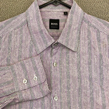 Hugo Boss Button Up Shirt Mens Medium Long Sleeve Purple Stripe Cotton Casual