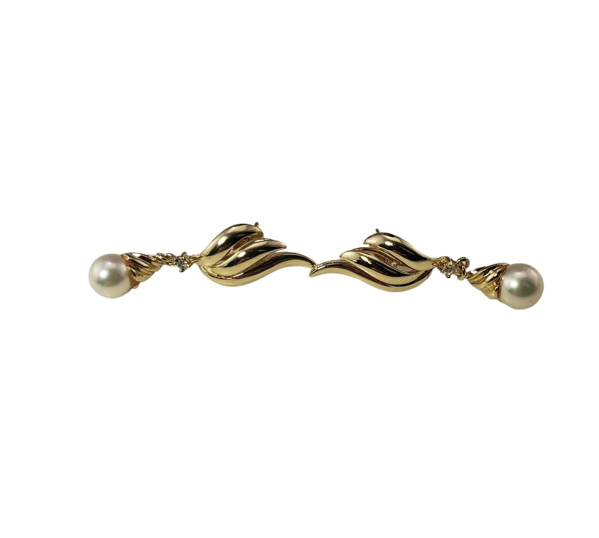 Vintage 14 Karat Yellow Gold Pearl and Diamond Earrings