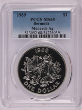 1989 Bermuda 1 Dollar Monarch Butterflies Coin Km# 61a PCGS MS68