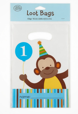 Creative Converting Monkey 1st Birthday Loot Bags 8 Pack Party Favors