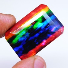 Certified 46.70 Ct Natural Bi-Color Ammolite Radiant Cut Loose Gemstone